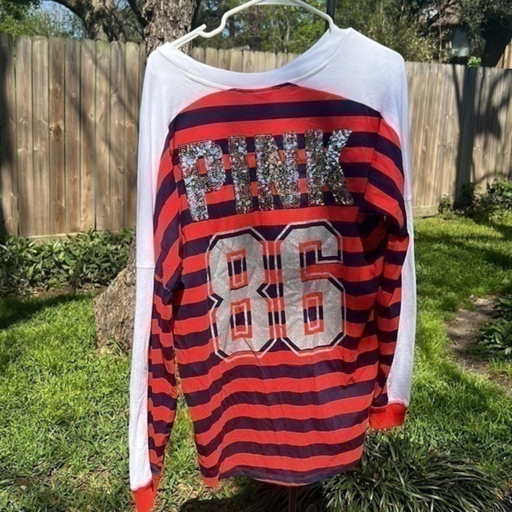 ▶️ Pink ◀️ VS Bling Varsity Striped Long Sleeve Shirt